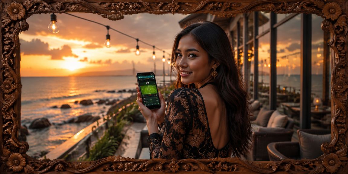 Pengguna memasang taruhan olahraga melalui browser mobile sambil minum kopi sore